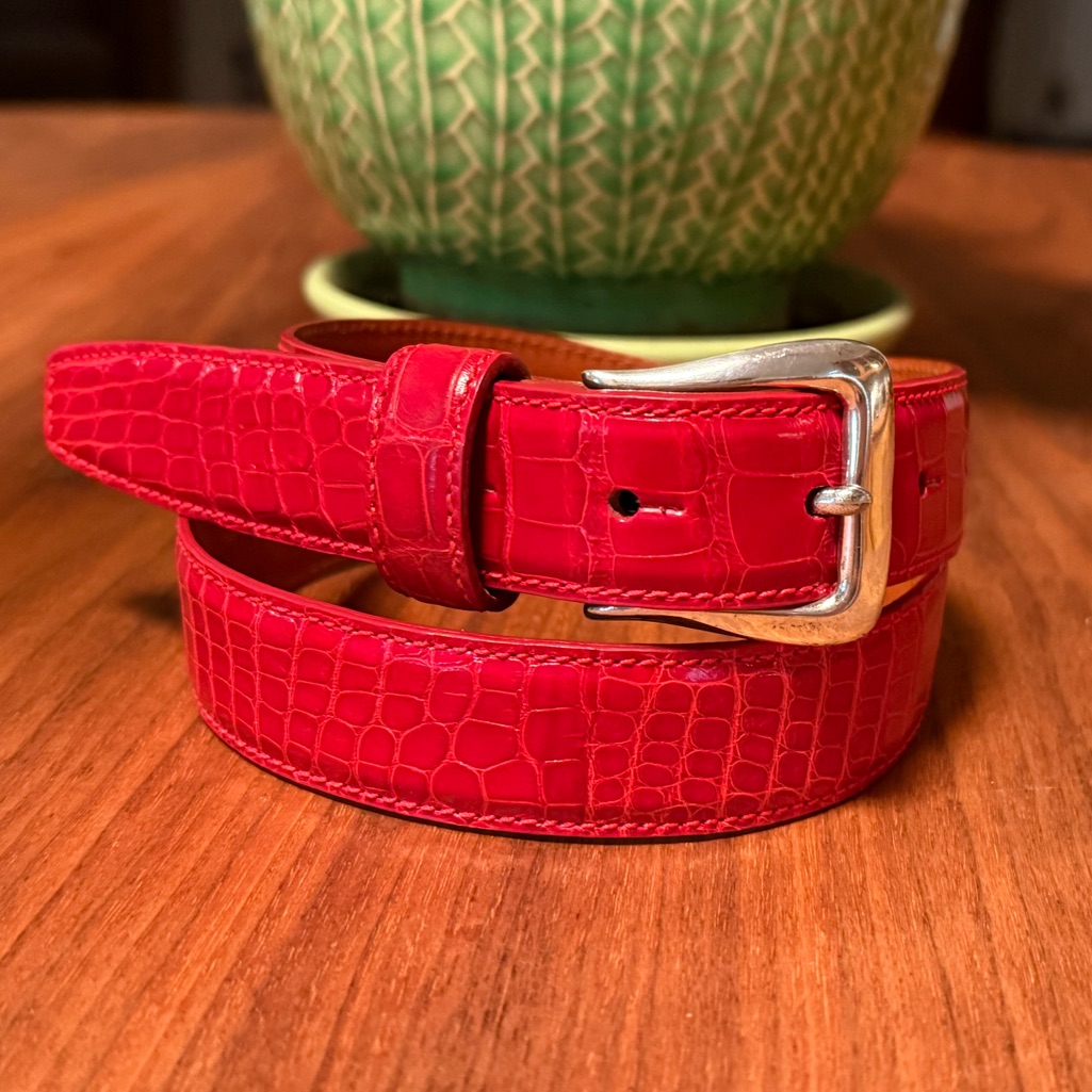 Ralph Lauren Red Genuine Alligator W/Real Sterling Silver Buckle Sz S/M